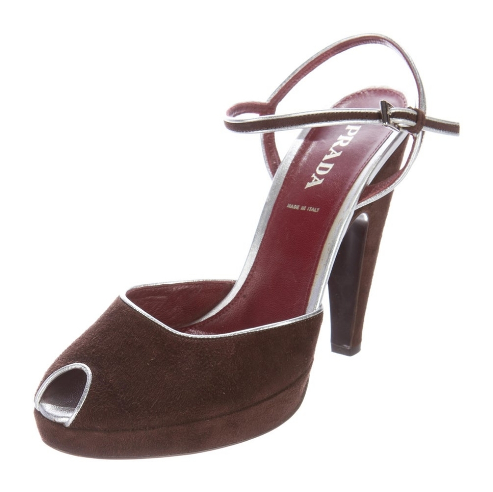 Prada Peep Toe Suede Pumps